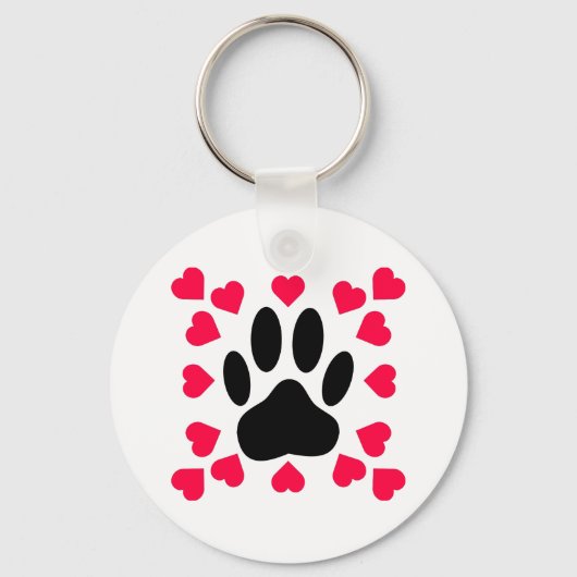 Porte-clés Empreinte de patte Chien Noir Avec Formes Cardiaqu (Recto)