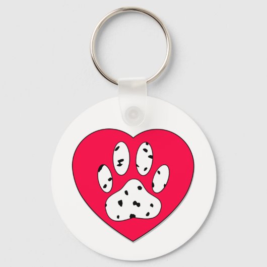 Porte-clés Empreinte de patte dalmate dans le coeur rouge (Recto)