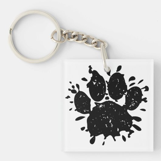 Porte-clés Empreinte de patte Distressed Black Paint Splatter (Devant)