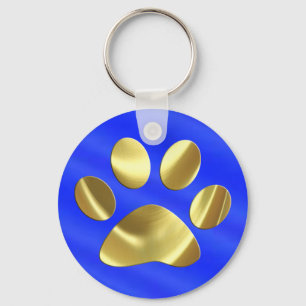 Porte-clés Empreinte de patte Gold sur Blue Cat