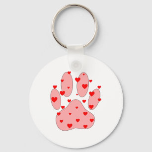 Porte-clés Empreinte de patte rose aux coeurs