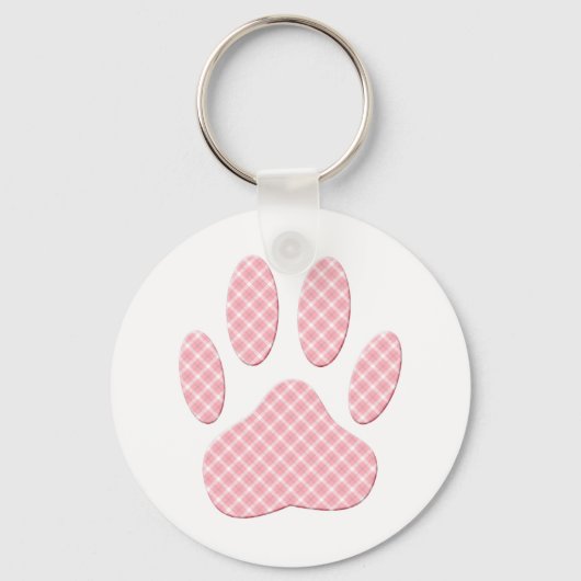Porte-clés Empreinte de patte Tartan Rose Et Blanc (Recto)