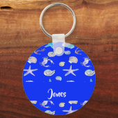 Porte-clés Empreinte nautique de nom personnalisé en bleu (Recto)
