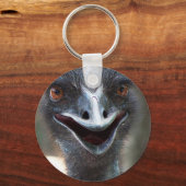 Porte-clés Emu dit bonjour ! Bouton ouvert grand yeux brun (Recto)