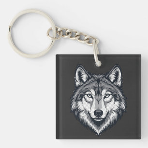 Porte-clés en acrylique avec tête de loup solitair
