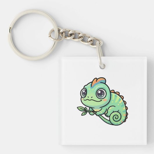 Porte-clés en acrylique Caméléon Vert Bébé Mignon (Devant)