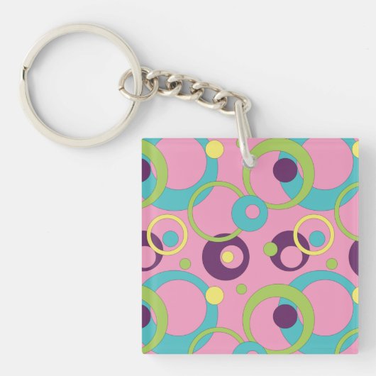 Porte-clés en acrylique Cercles Roses Funky (Devant)
