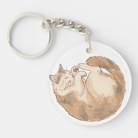 Porte-clés en acrylique Chat Calico Endormi (Devant)