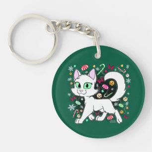 Porte-clés en acrylique Chat de Noël (Vert)