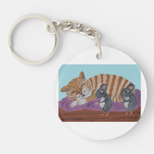 Porte-clés en acrylique Chat endormi et Souris Sou