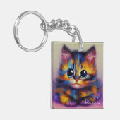 Porte-clés en acrylique Chaton Tortie Arc-en-ciel (Devant gauche)