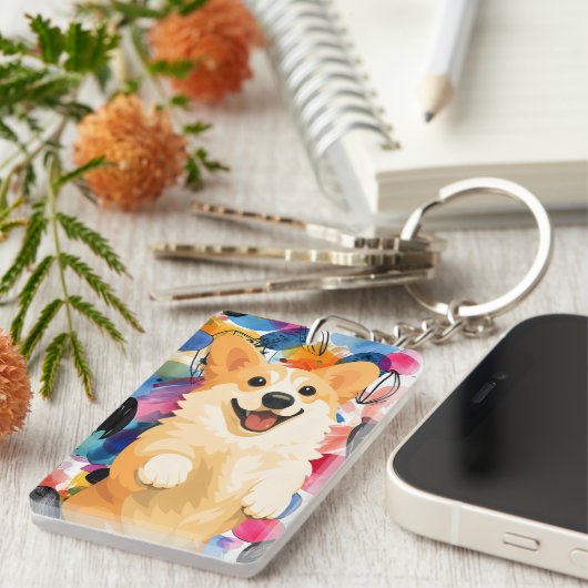 Porte-clés en acrylique DENNY le Corgi (Devant droit)