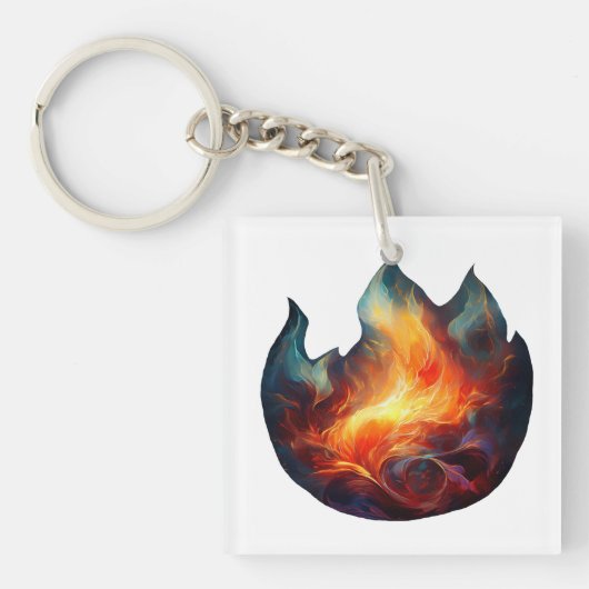 Porte-clés en acrylique - Dessin de flammes (Devant)