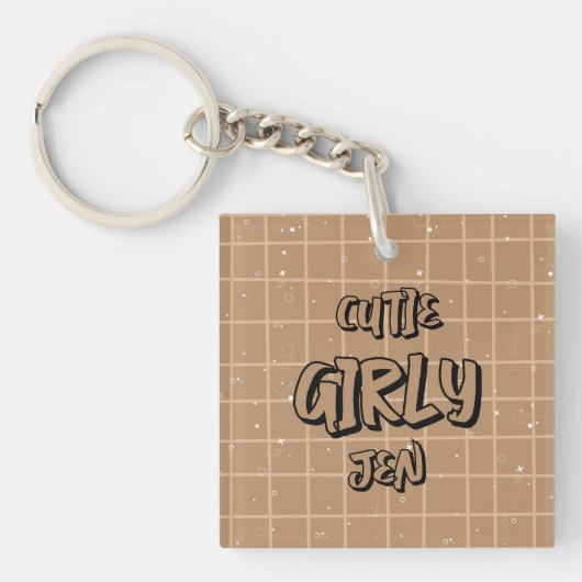 Porte-clés en acrylique Gingham Brun Fille Mignonn (Devant)