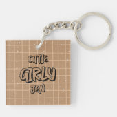 Porte-clés en acrylique Gingham Brun Fille Mignonn (Dos)