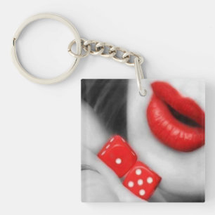 Porte-clés en acrylique Glam Casino Lèvres Rouges
