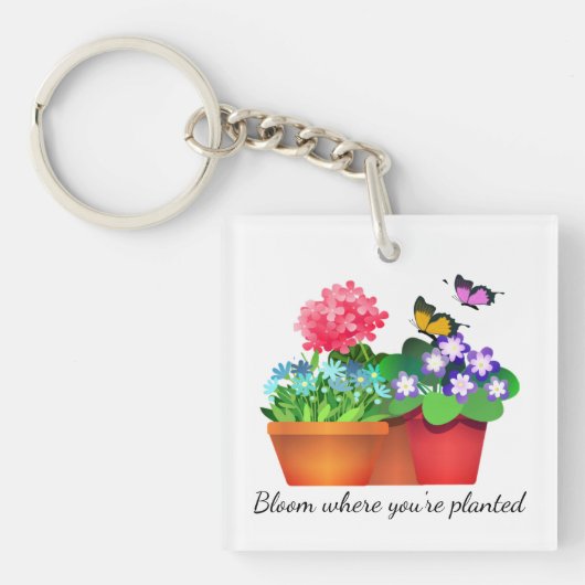 Porte-clés en acrylique Jardin de fleurs papillon (Devant)