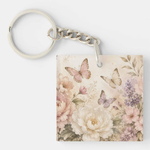 Porte-clés en acrylique papillon floral personnali