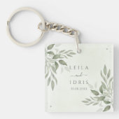 Porte-clés en acrylique pour mariage avec verdure (Devant)
