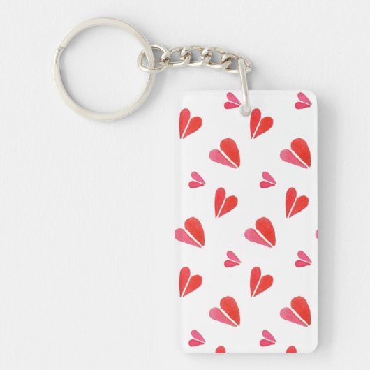 Porte-clés en acrylique rectangle MINI CŒURS (Devant)