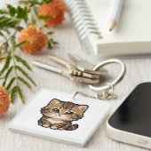 Porte-clés en acrylique représentant un chaton tab (Devant Droit)