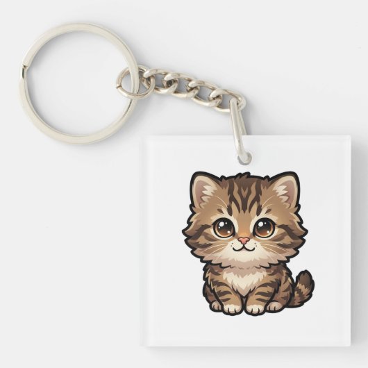Porte-clés en acrylique représentant un chaton tab (Devant)