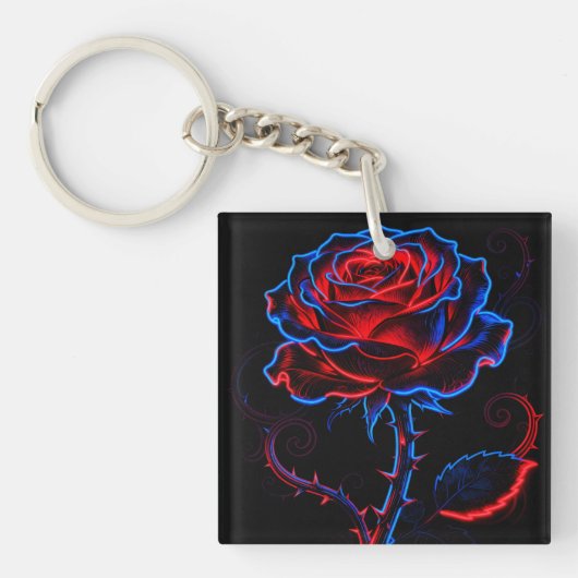 Porte-clés en acrylique Rose Néon (Devant)