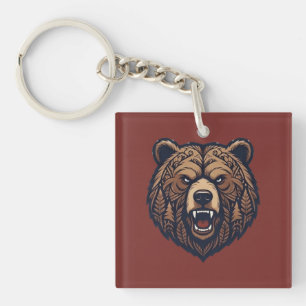 Porte-clés en acrylique Tête d'ours Art tribal sau