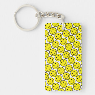 Porte-clés en acrylique visage souriant jaune rétr