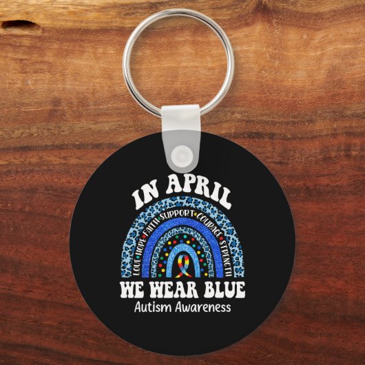 Porte-clés En Avril Nous Portons Bleu Sensibilisation sur l'a (Recto)