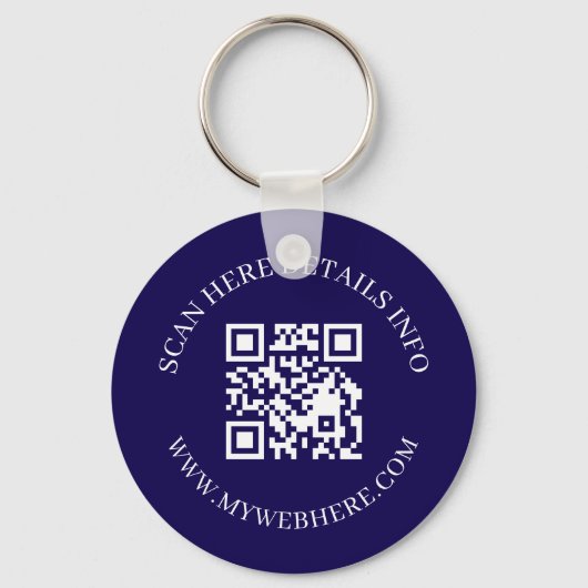 Porte-clés en cuir bleu marine avec code QR et tex (Recto)
