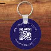 Porte-clés en cuir bleu marine avec code QR et tex (Recto)