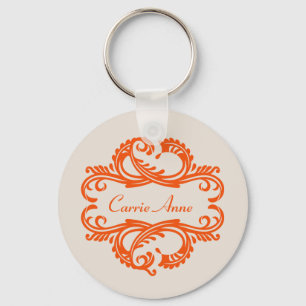 Porte-clés en damas chic orange