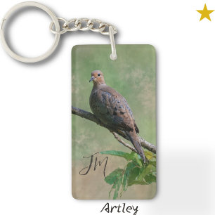 Porte-clés En deuil hivernal Dove Bird Painting Initiales