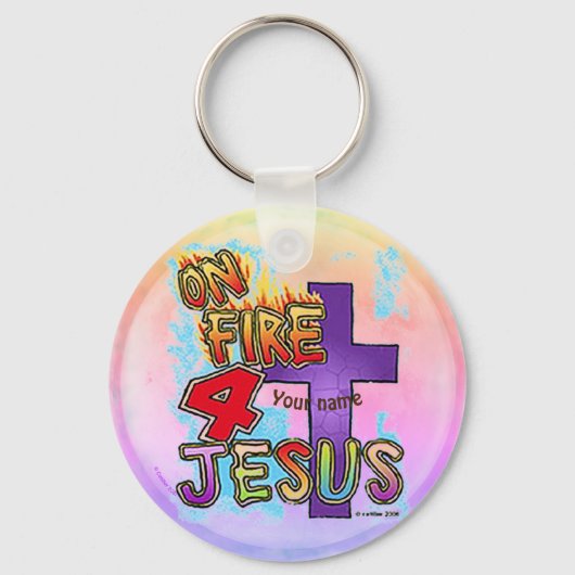 Porte-clés En feu pour Jésus Croix chrétienne (Recto)