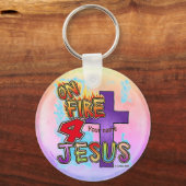 Porte-clés En feu pour Jésus Croix chrétienne (Recto)
