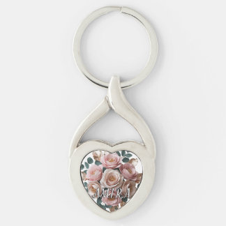 Porte-clés en forme de cœur en monogramme floral o