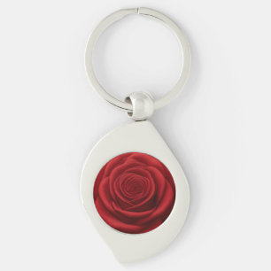 Porte-clés en métal - Fleur de rose rouge
