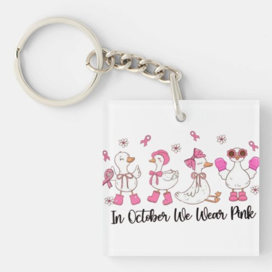 Porte-clés En Octobre Nous Portons Pink Duck Design 🎀 🦆 💗 (Devant)
