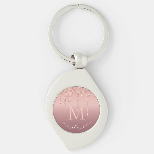 Porte-clés en strass or rose avec monogramme perso (Devant)