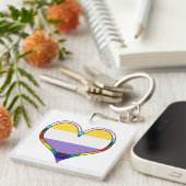 Porte-clés Enby Pride Heart Keychain (Devant Droit)