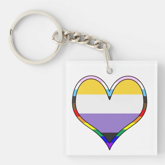 Porte-clés Enby Pride Heart Keychain (Devant)