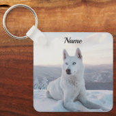 Porte-clés Enchanter White Husky Dog dans la neige (Recto)