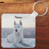 Porte-clés Enchanter White Husky Dog dans la neige (Verso)