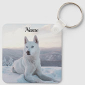 Porte-clés Enchanter White Husky Dog dans la neige (Dos)