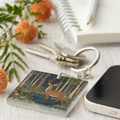 Porte-clés Enchanteur boho rustique forêt bois cerfs art (Devant Droit)