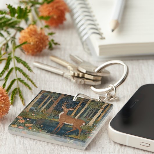 Porte-clés Enchanteur boho rustique forêt bois cerfs art (Devant Droit)