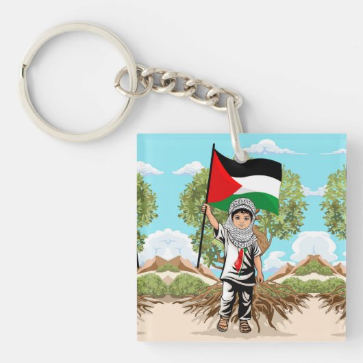 Porte-clés Enfant avec le drapeau de Keffiyeh Palestine (Devant)