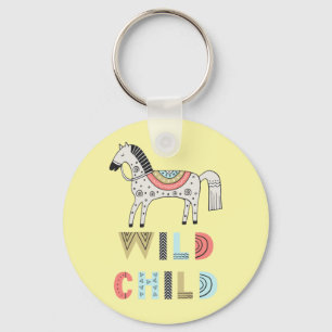 Porte-clés Enfant sauvage Cheval Scandinave Pastel Jaune