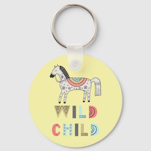 Porte-clés Enfant sauvage Cheval Scandinave Pastel Jaune (Recto)